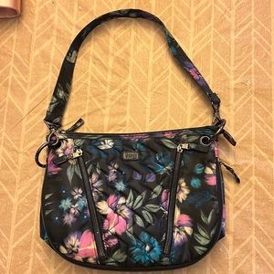 LUG SWIVEL Black Bloom Crossbody Shoulder Bag Purse Handbag in SATIN Finish